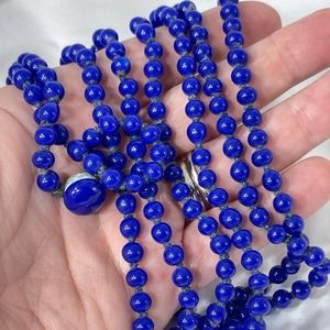 Vtg Czech Cobalt Glass Necklace - image 1